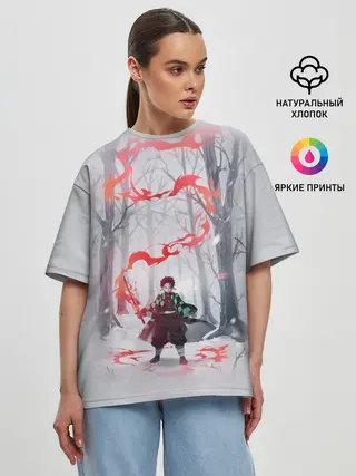 Женская футболка оверсайз / KIMETSU NO YAIBA красный след