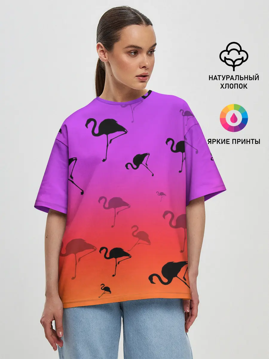 Женская футболка оверсайз / Фламинго