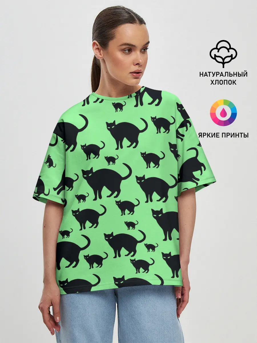 Женская футболка оверсайз / Кошки черные