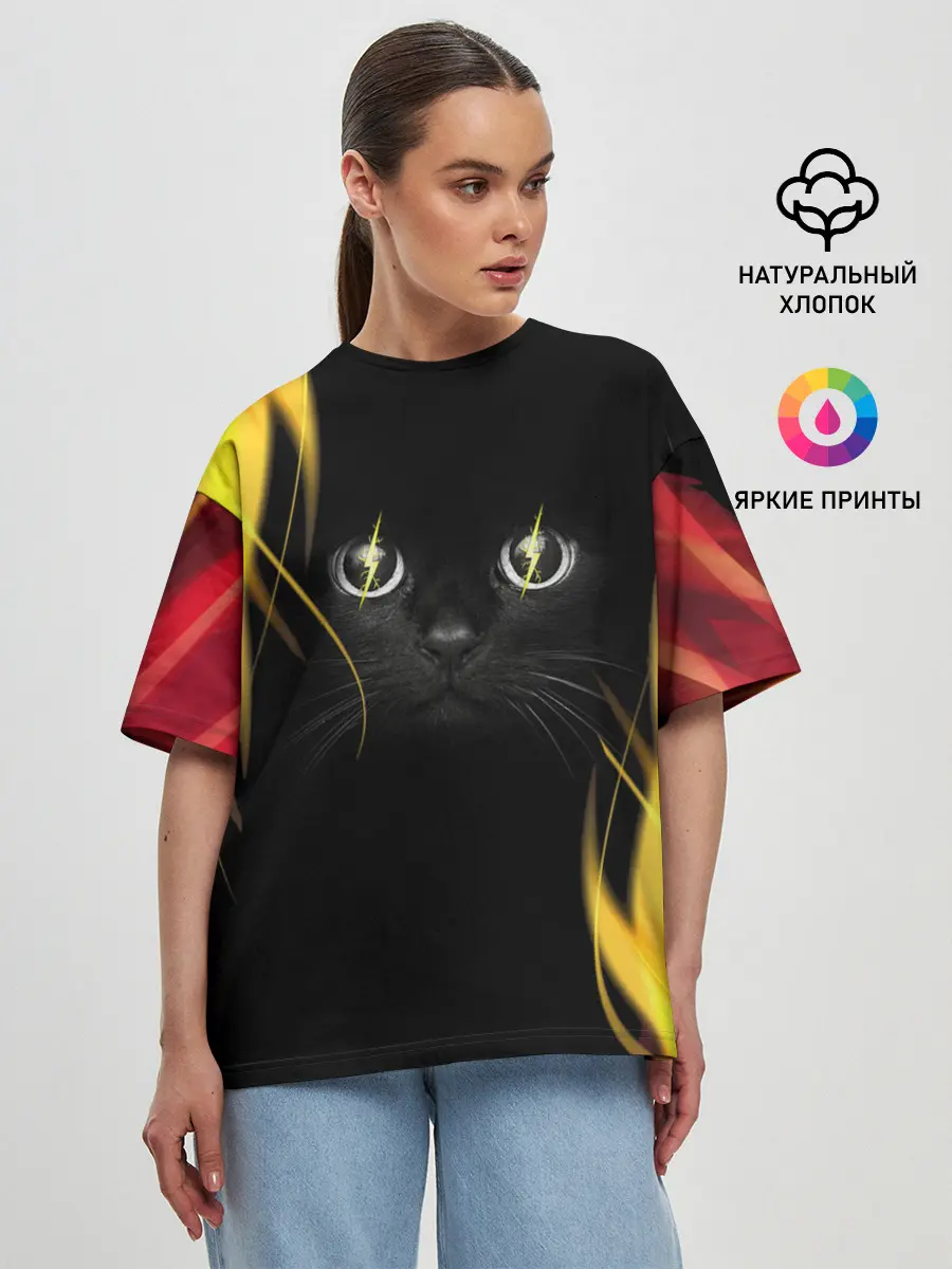 Женская футболка оверсайз / Грозовой кошак