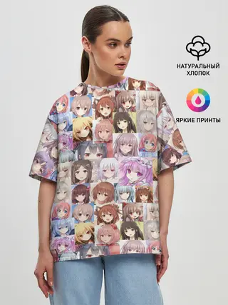 Женская футболка оверсайз / MANY FACES OF ANIME GIRLS