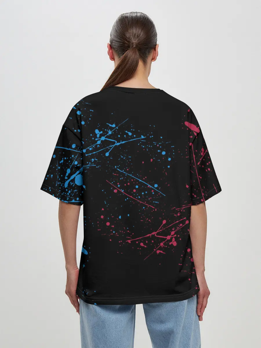 Женская футболка оверсайз / Kimetsu no yaiba красносиние брызги