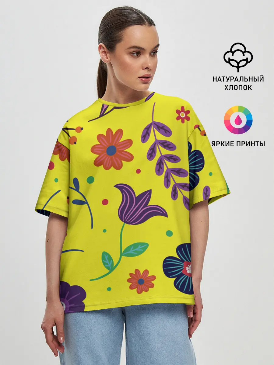 Женская футболка оверсайз / Цветочный микс