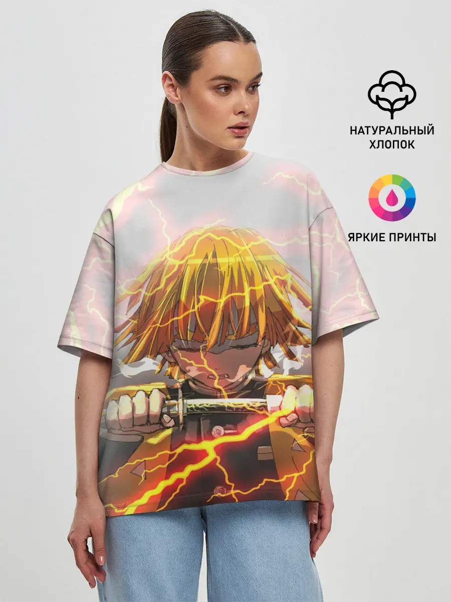 Женская футболка оверсайз / Kimetsu no yaiba достает меч