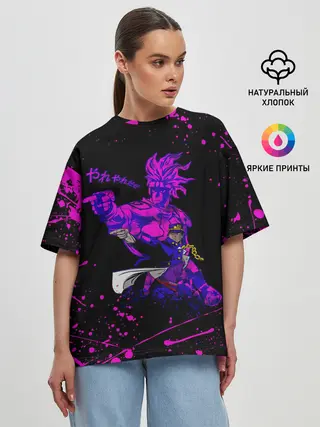 Женская футболка оверсайз / Дзётаро указывает фиолетовые брызги