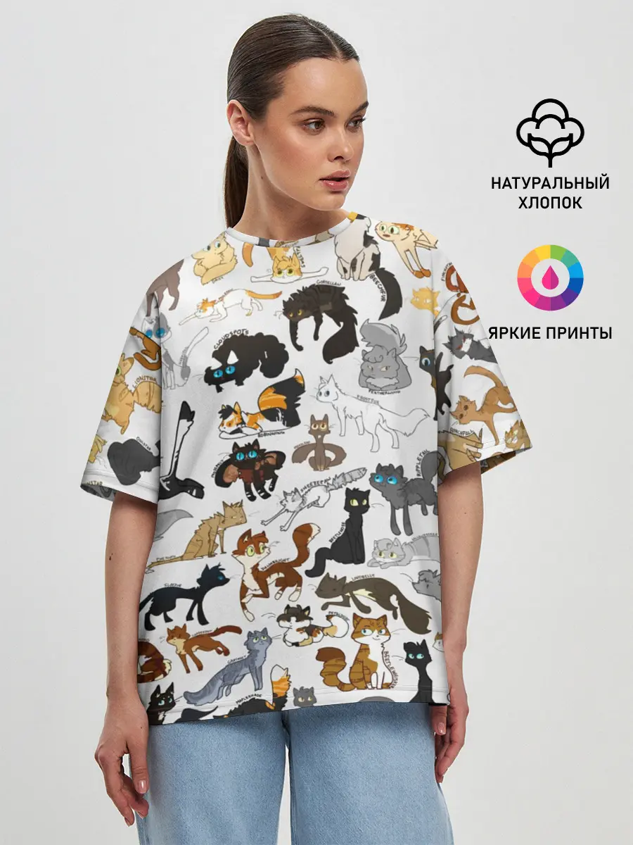 Женская футболка оверсайз / Котоколлаж 03
