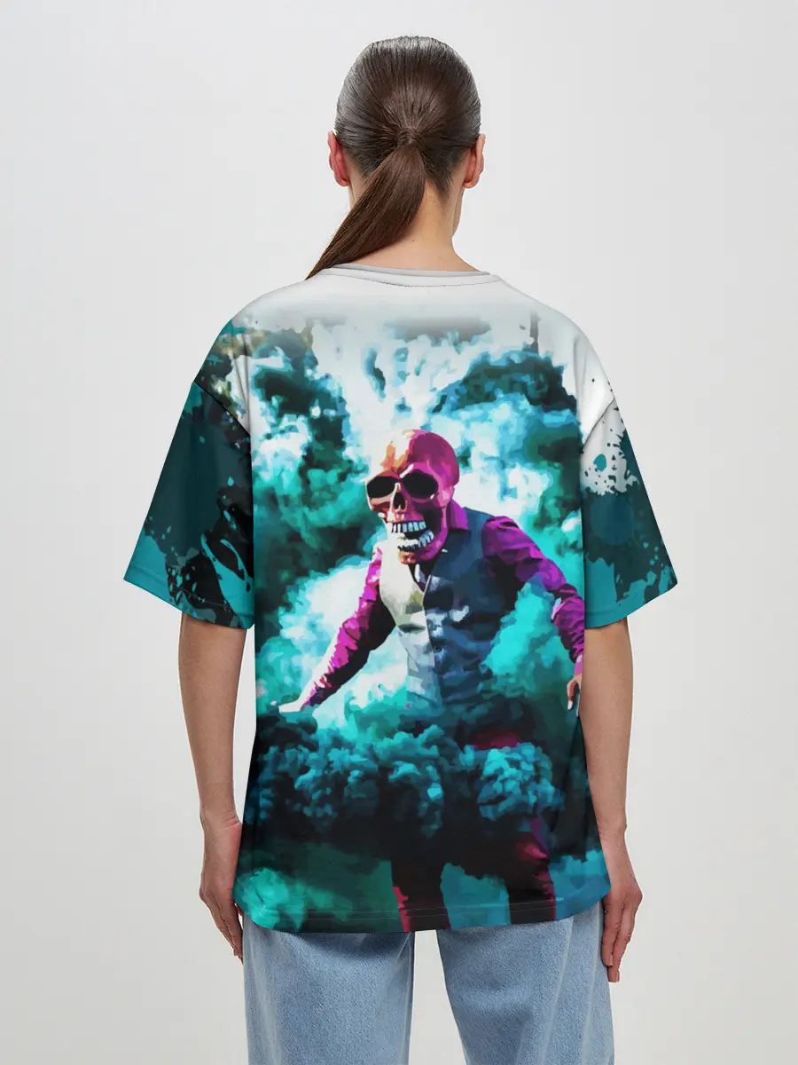 Женская футболка оверсайз / Череп в дыму