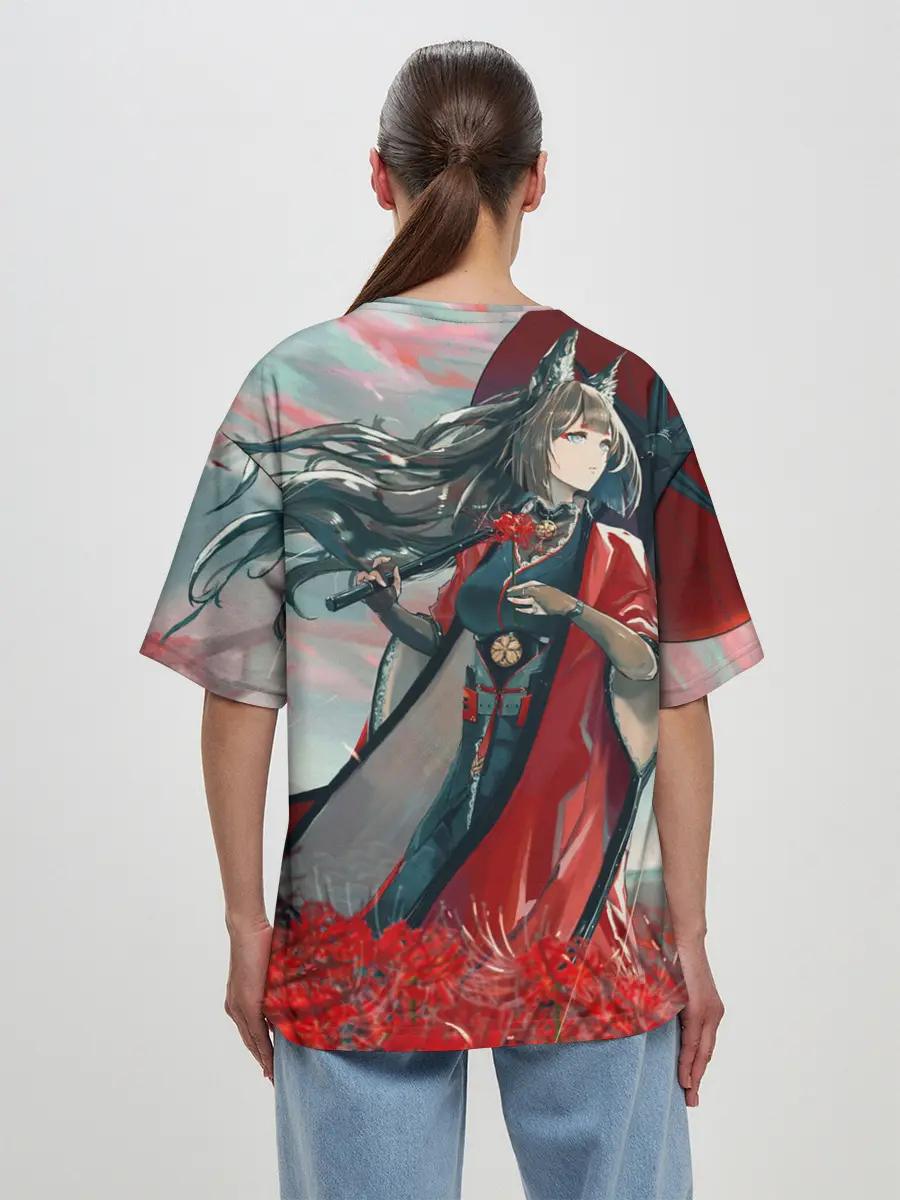 Женская футболка оверсайз / Azur Lane red flowers