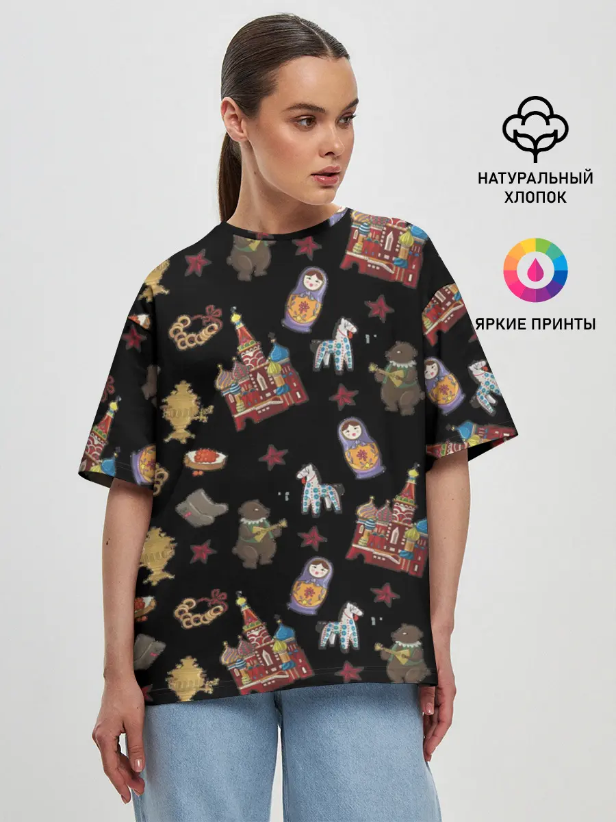 Женская футболка оверсайз / Москва символика