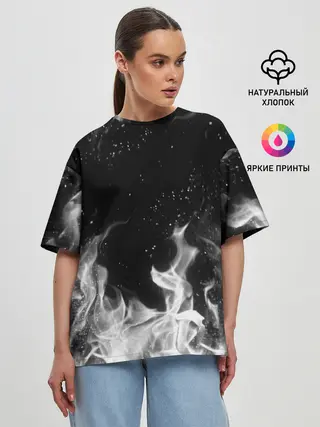 Женская футболка оверсайз / БЕЛЫЙ ОГОНЬ | WHITE FIRE
