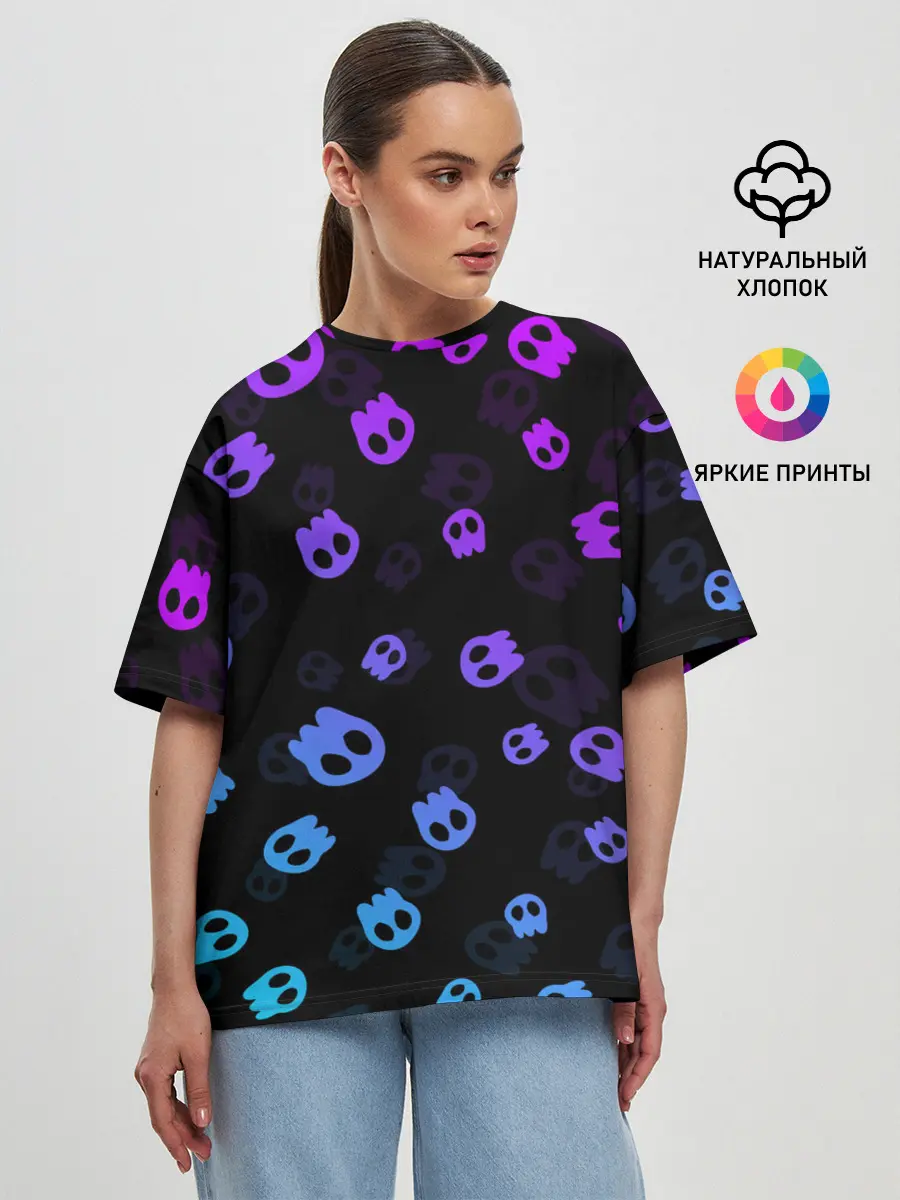 Женская футболка оверсайз / НЕОНОВЫЕ ЧЕРЕПА