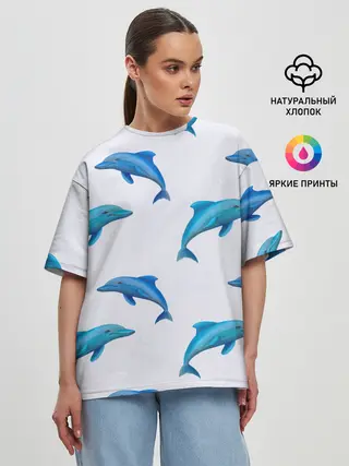 Женская футболка оверсайз / Рай для дельфина