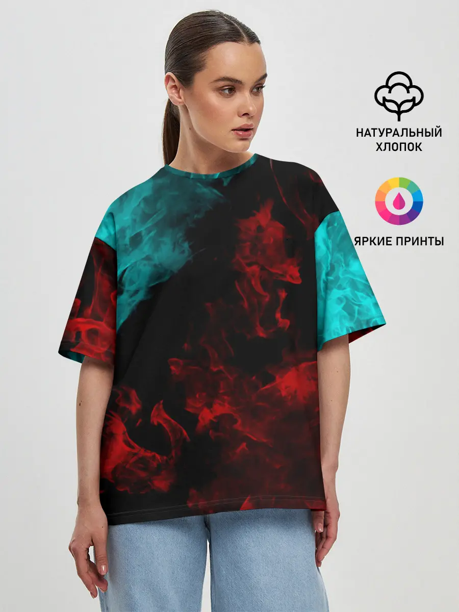 Женская футболка оверсайз / НЕОНОВЫЙ ОГОНЬ