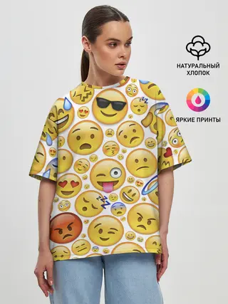 Женская футболка оверсайз / Смайлы.