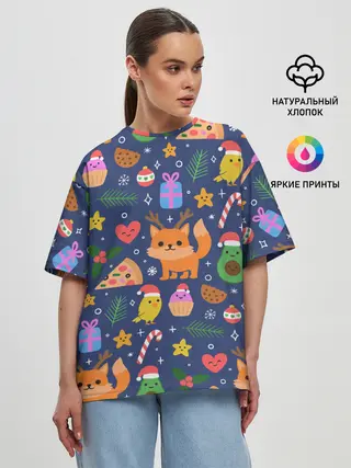 Женская футболка оверсайз / Новогодний макет