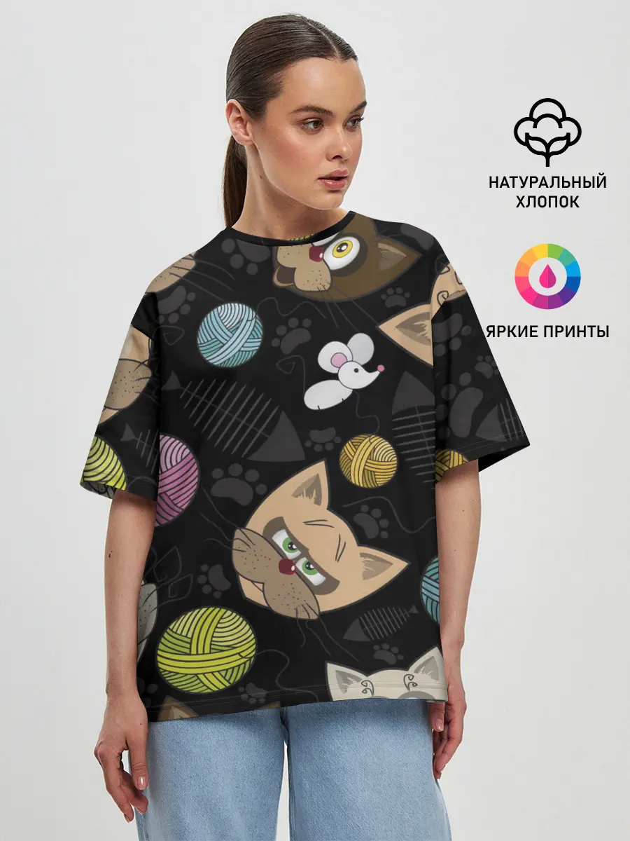 Женская футболка оверсайз / Злой кот.