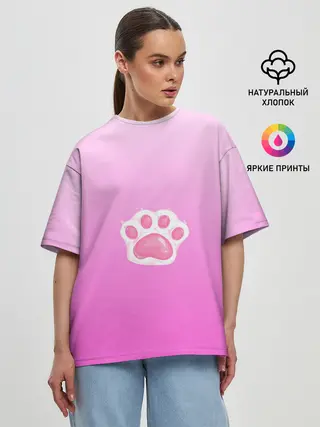 Женская футболка оверсайз / Розовая лапка с подушечками