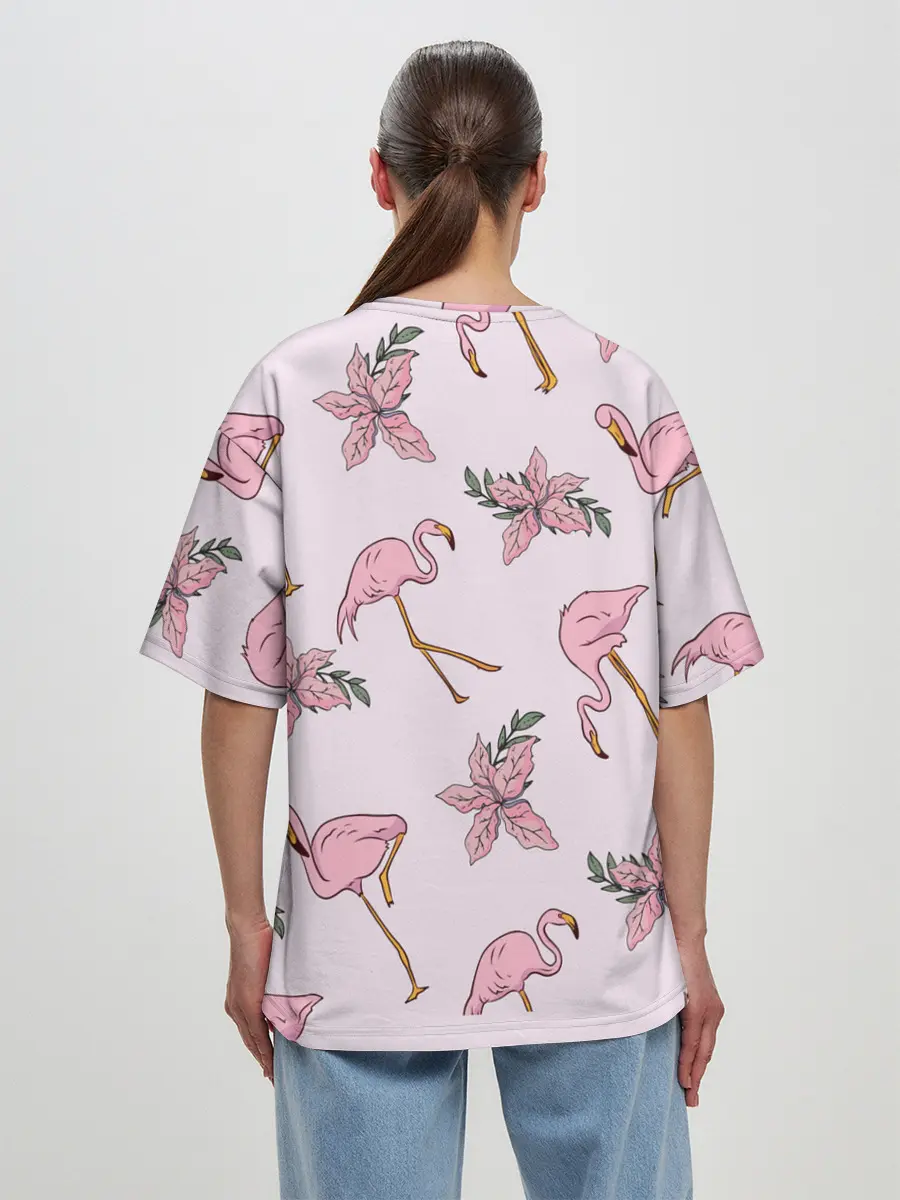Женская футболка оверсайз / Розовый фламинго