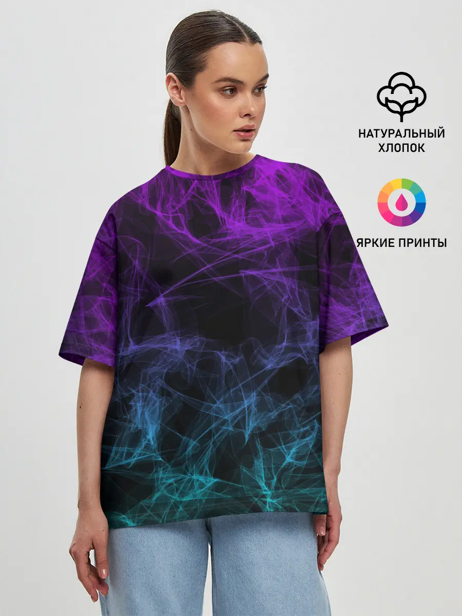 Женская футболка оверсайз / NEON SMOKES STRIPES | НЕОНОВЫЕ ВОЛНЫ