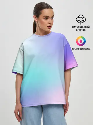 Женская футболка оверсайз / небесно голубой градиентный