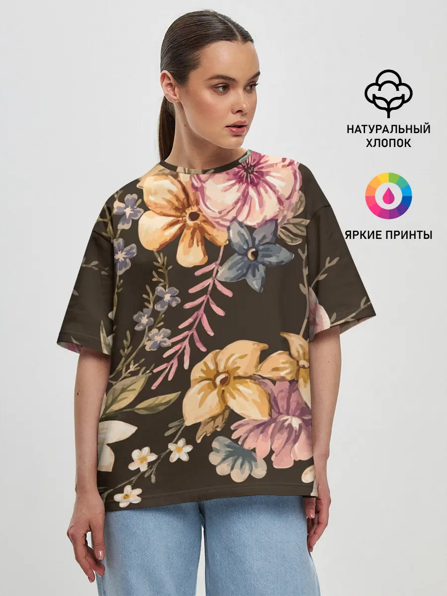 Женская футболка оверсайз / цветы