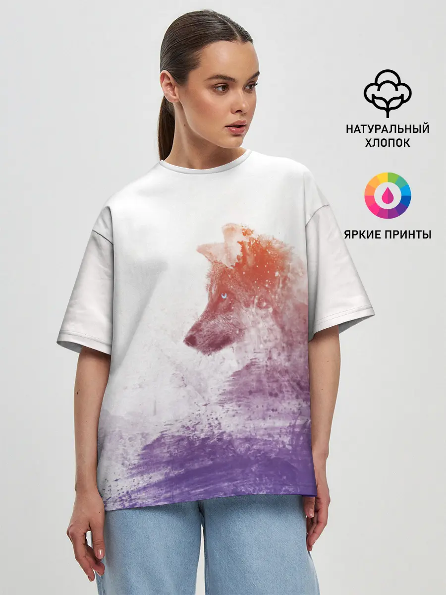 Женская футболка оверсайз / ВОЛК