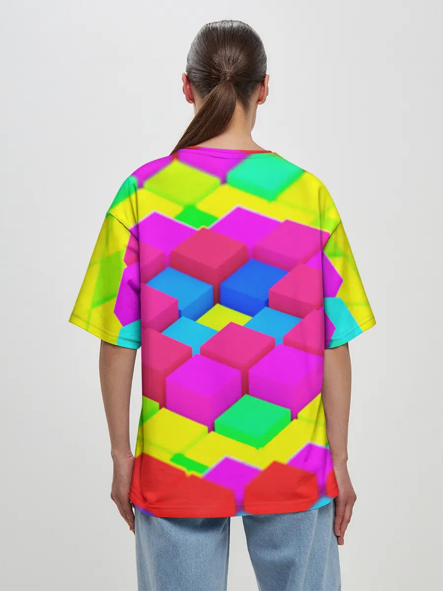 Женская футболка оверсайз / ЦВЕТНЫЕ КУБИКИ