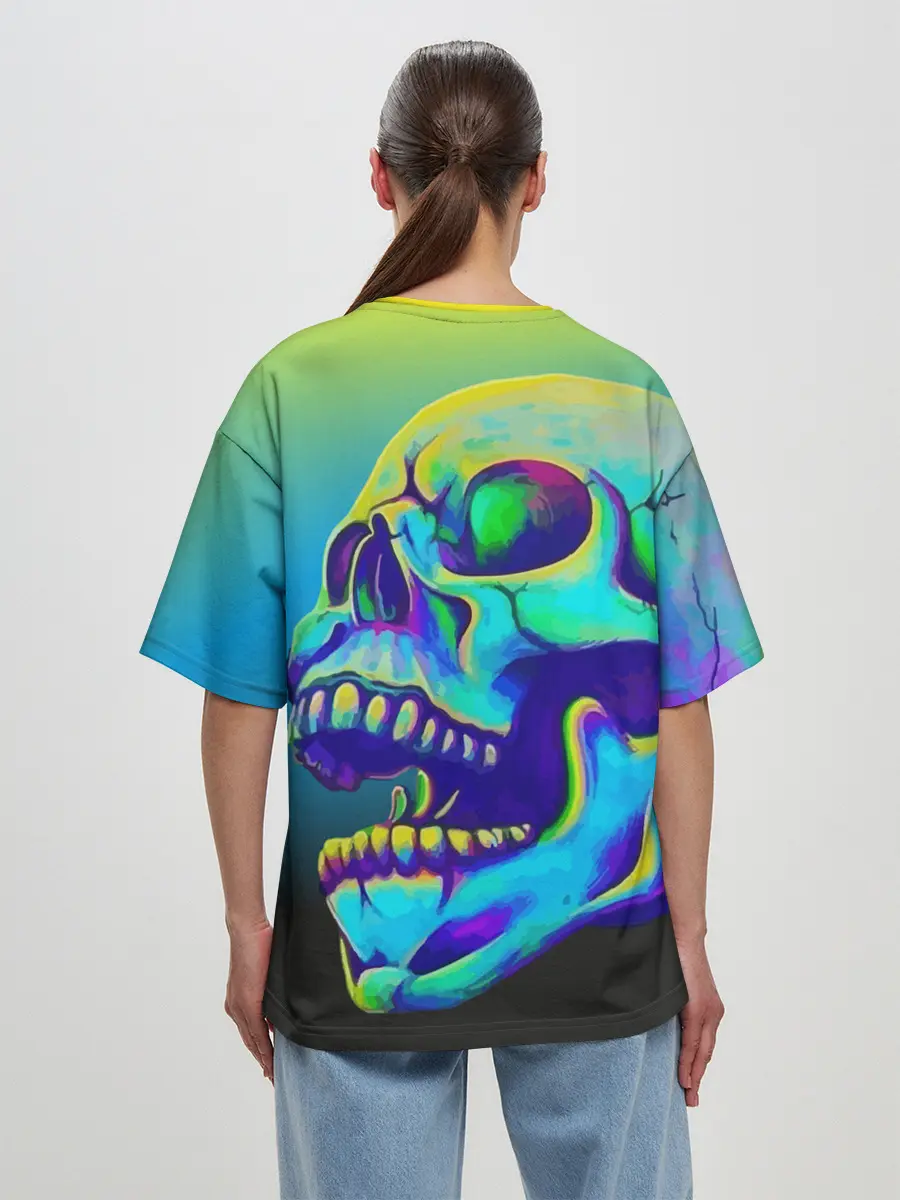 Женская футболка оверсайз / Neon skull
