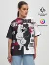 Женская футболка оверсайз / monokuma с пупком и иероглифами