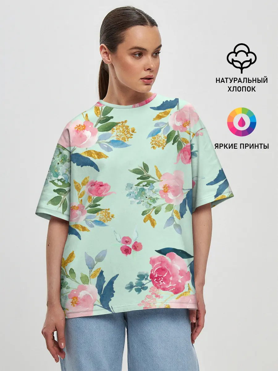 Женская футболка оверсайз / Цветы