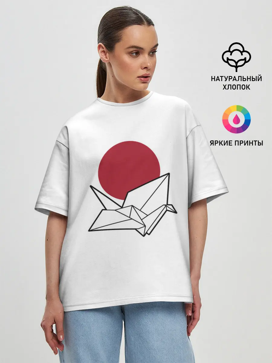 Женская футболка оверсайз / БУМАЖНЫЙ ЖУРАВЛЬ | PAPER CRANE