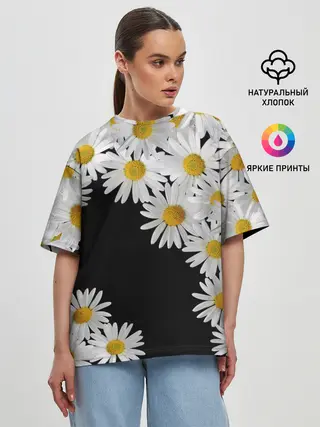 Женская футболка оверсайз / Ромашковая россыпь