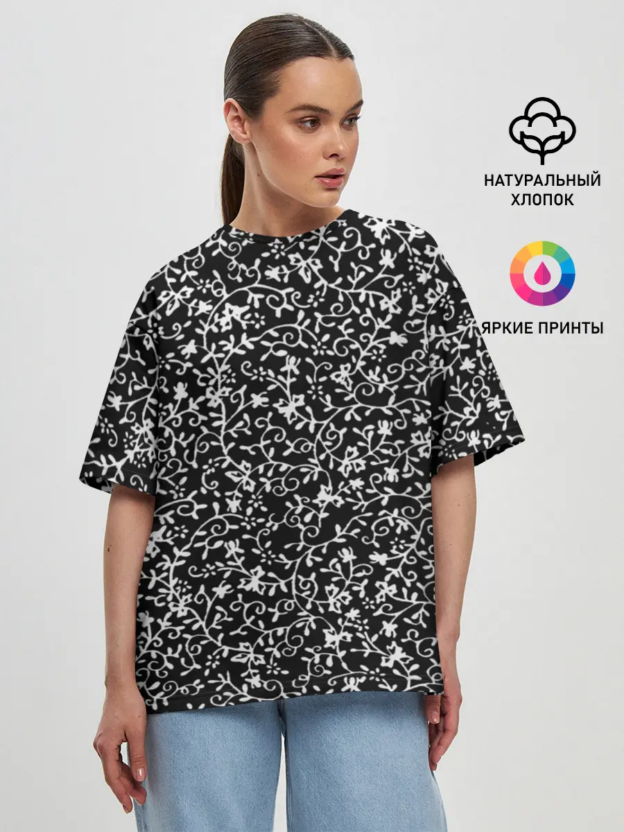 Женская футболка оверсайз / Узоры Черно-белые