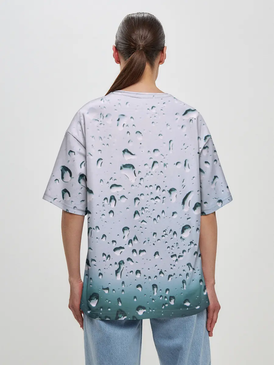 Женская футболка оверсайз / Капли окно стекло дождь серо