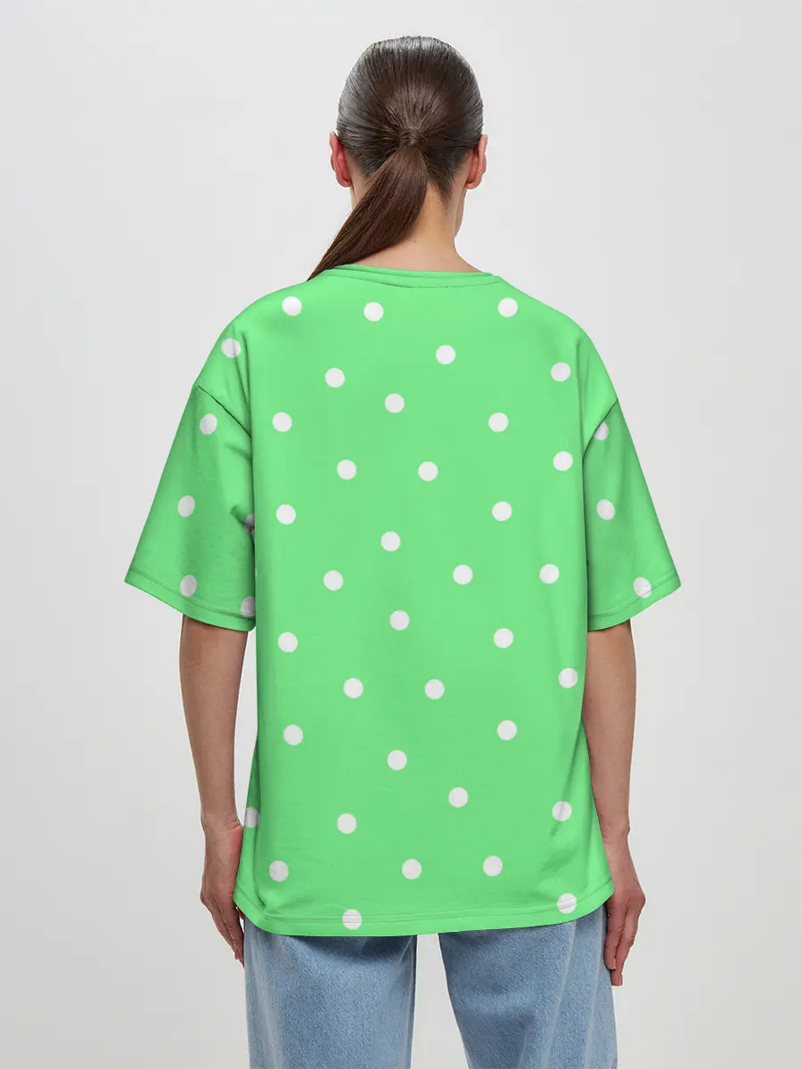 Женская футболка оверсайз / Горошек на зеленом