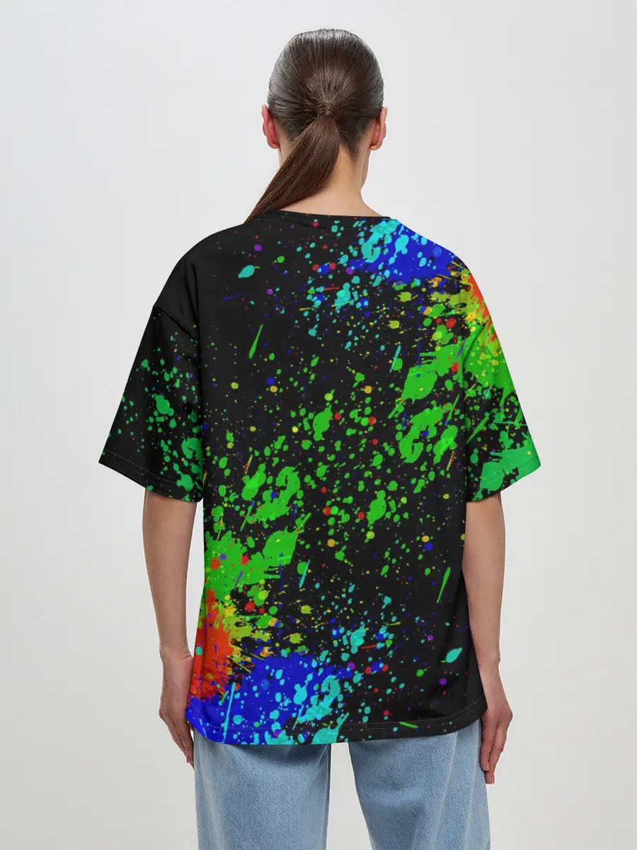 Женская футболка оверсайз / Врывающийся Монки. Радужный фон