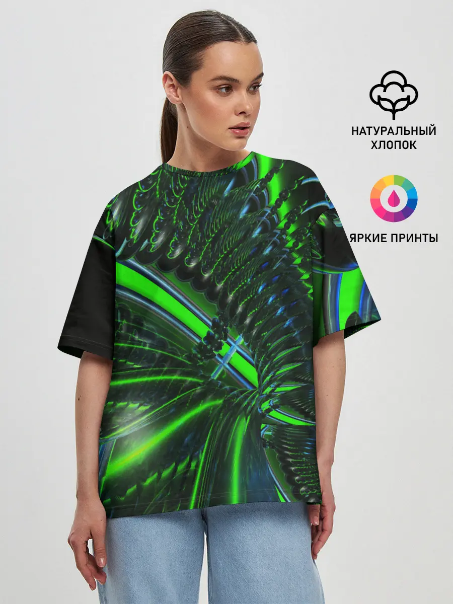 Женская футболка оверсайз / DIGITAL NEON GREEN