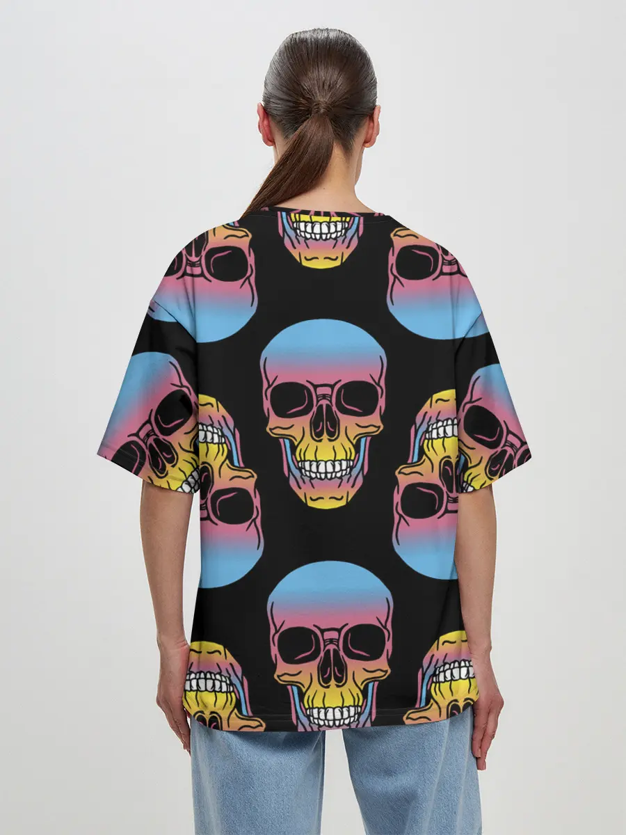 Женская футболка оверсайз / Neon skull
