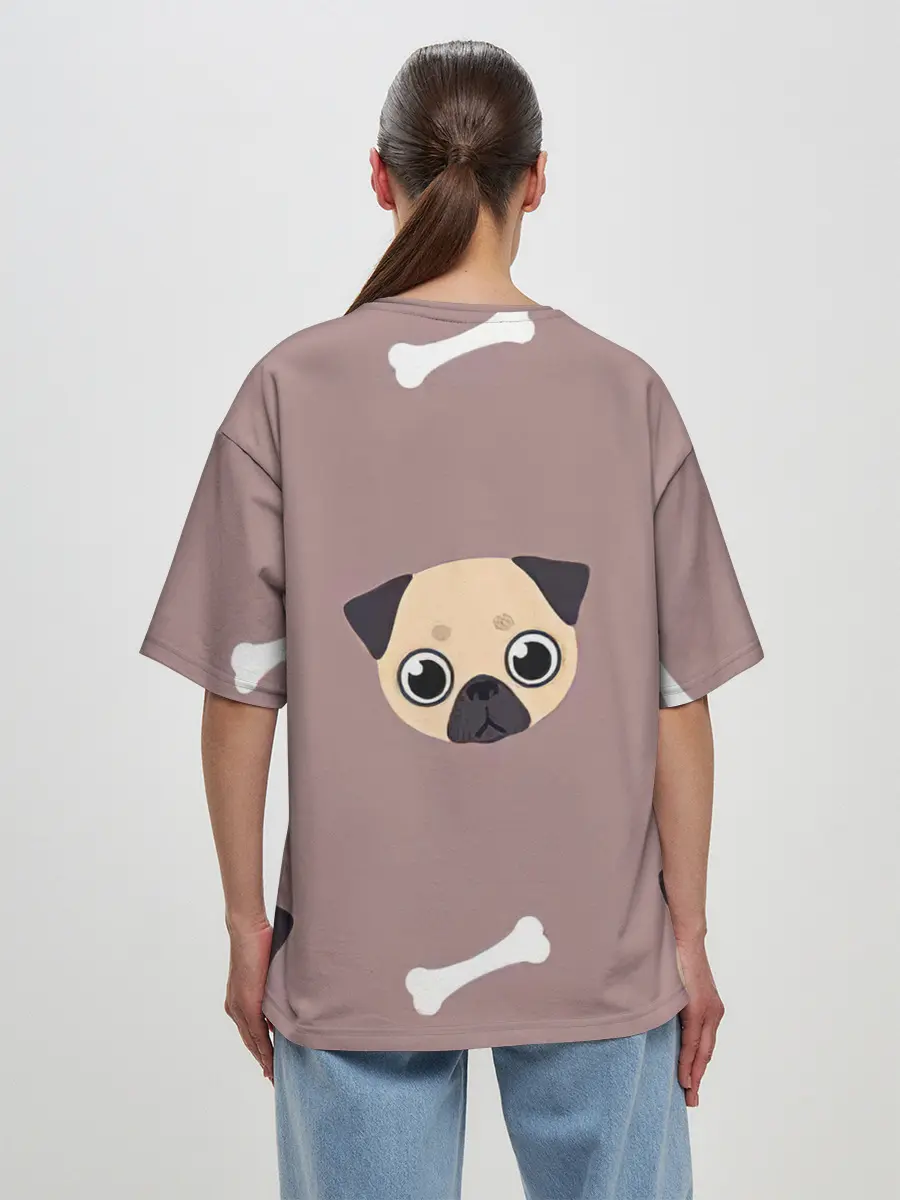 Женская футболка оверсайз / Мопсины мордашки