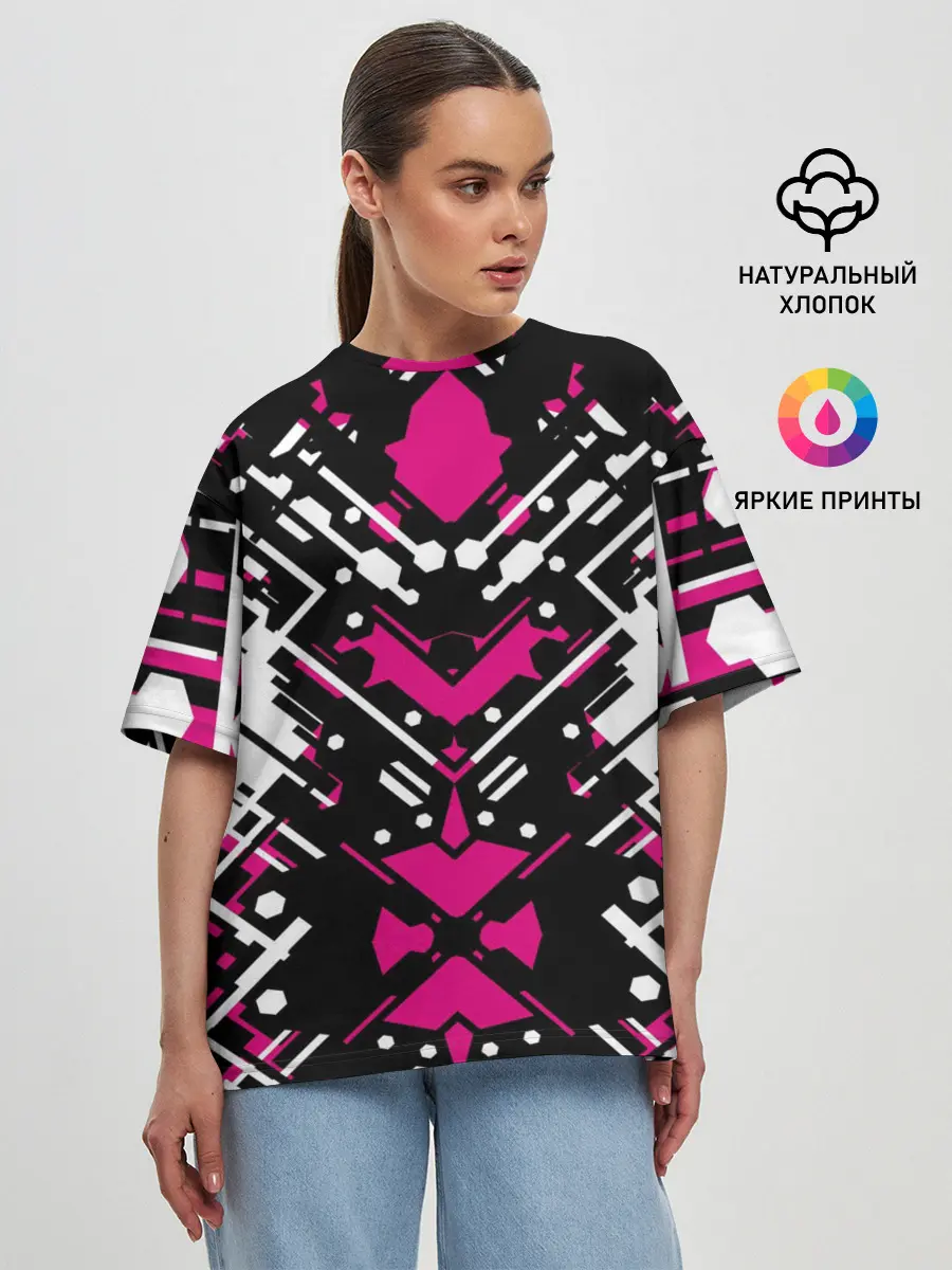 Женская футболка оверсайз / КИБЕРПАНК,ФАНТАСТИКА,КРАСНЫЙ