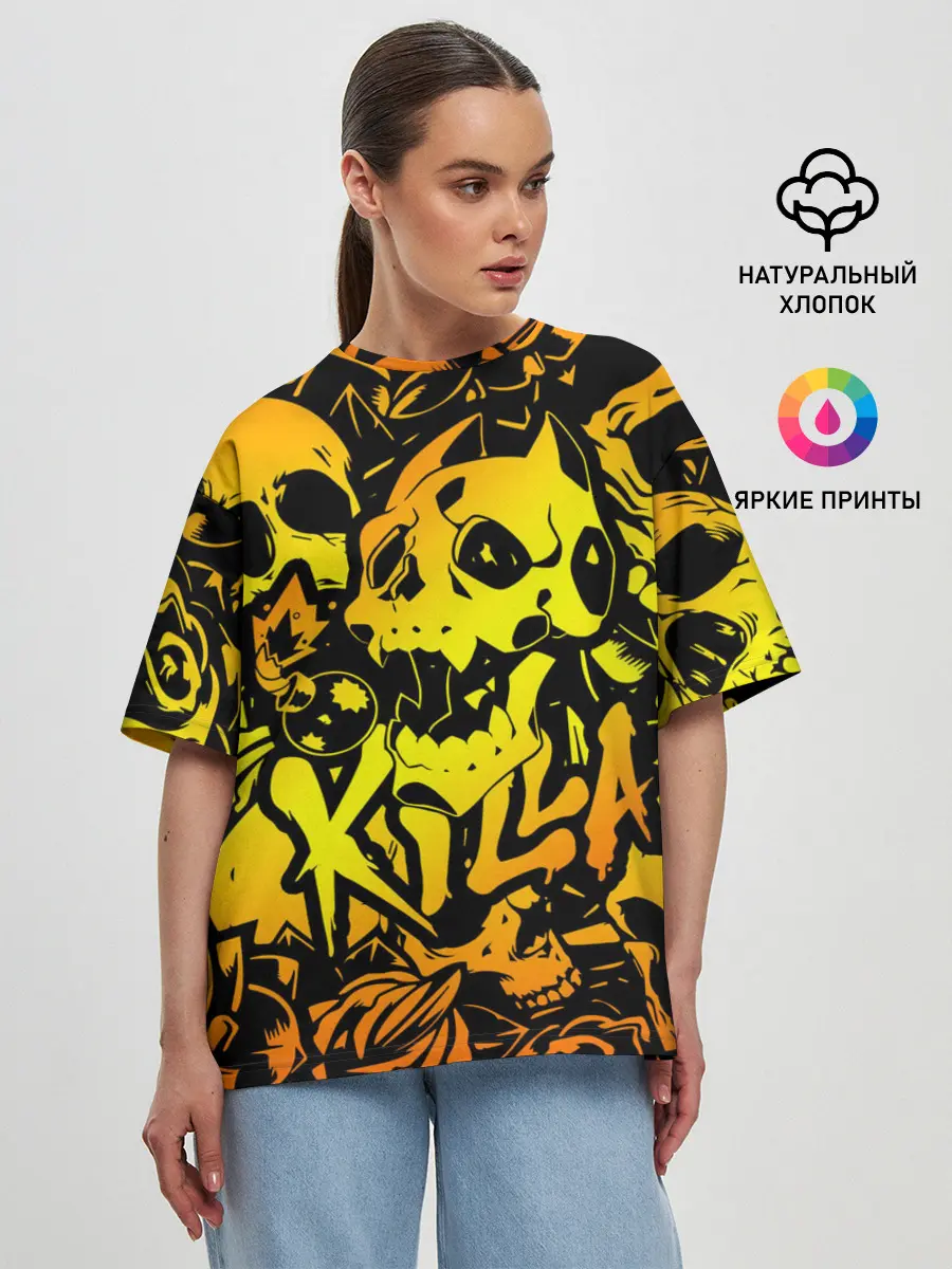 Женская футболка оверсайз / KILLA оранжевые черепа