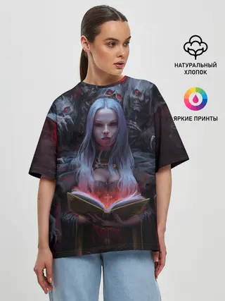 Женская футболка оверсайз / Demonic book