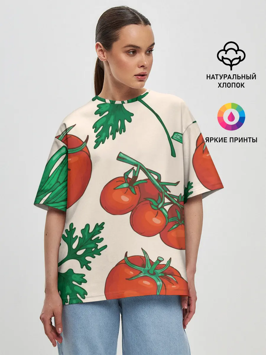 Женская футболка оверсайз / Летние овощи