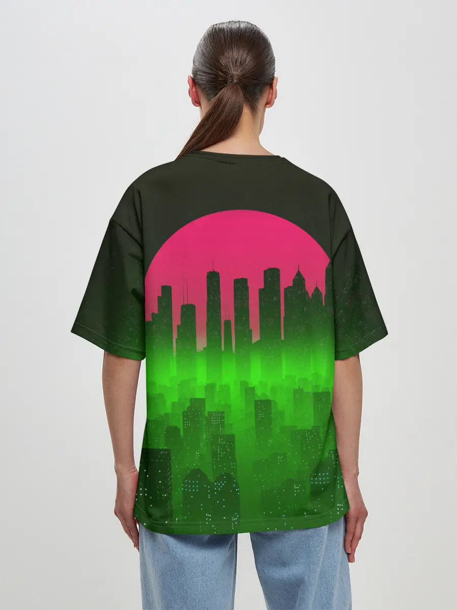 Женская футболка оверсайз / НЕОНОВЫЙ ГОРОД