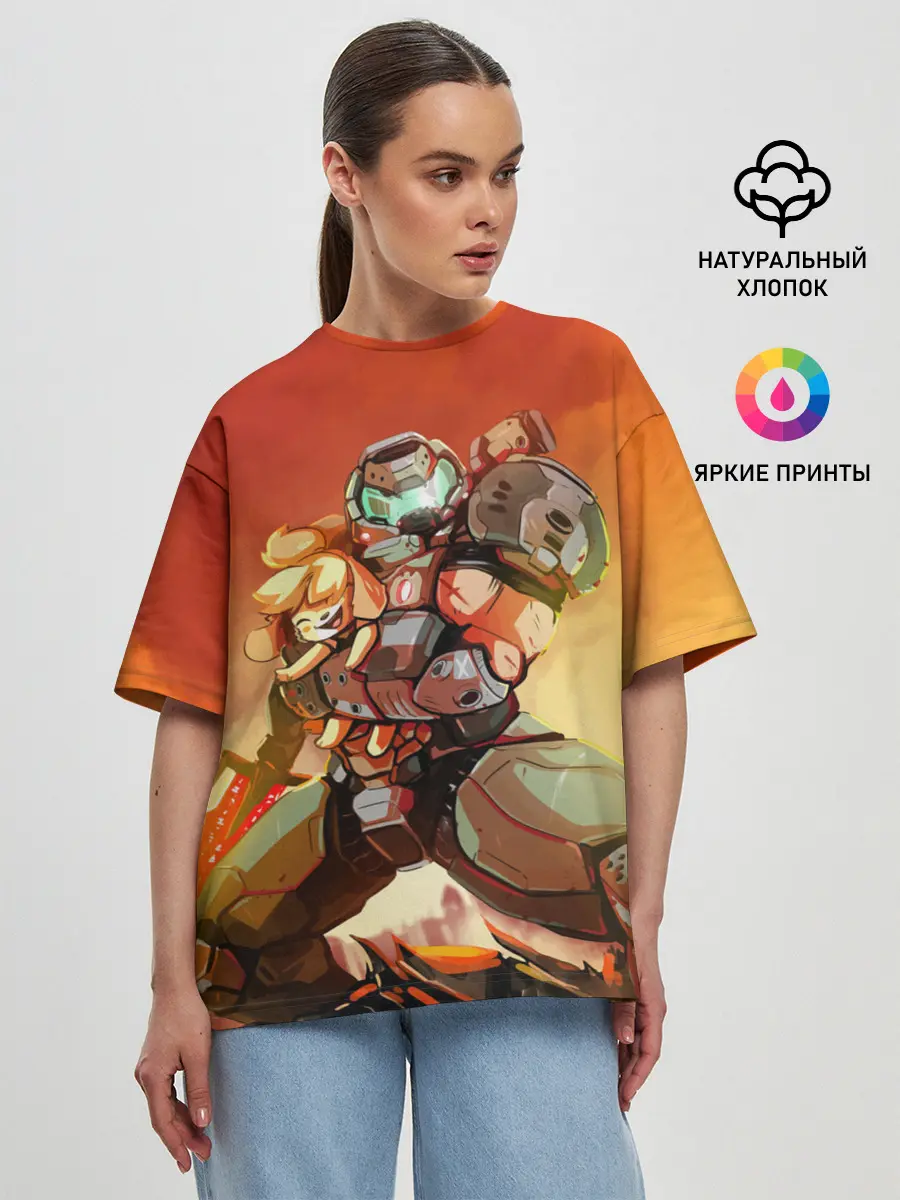 Женская футболка оверсайз / ANIMAL CROSSING x DOOM ETERNAL