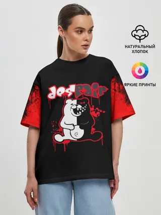 Женская футболка оверсайз / monokuma красные потертости