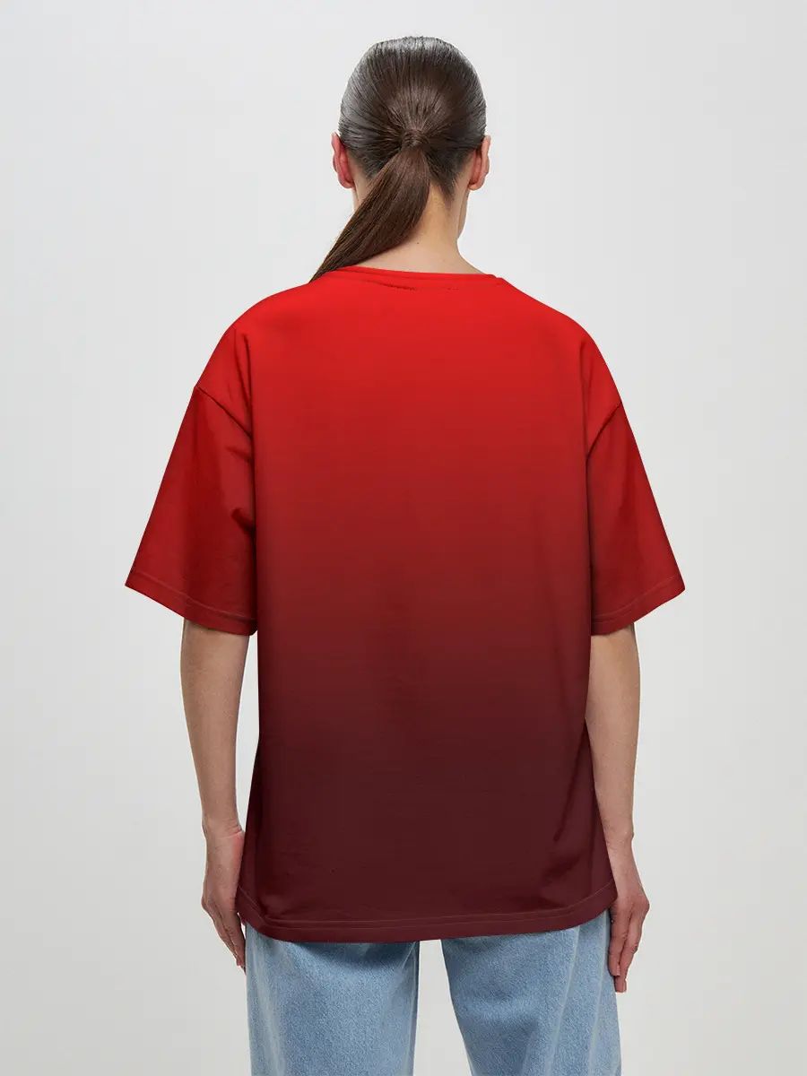 Женская футболка оверсайз / monokuma на красном градиенте