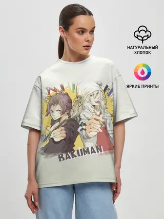Женская футболка оверсайз / Моритака и Шинта. БАКУМАН
