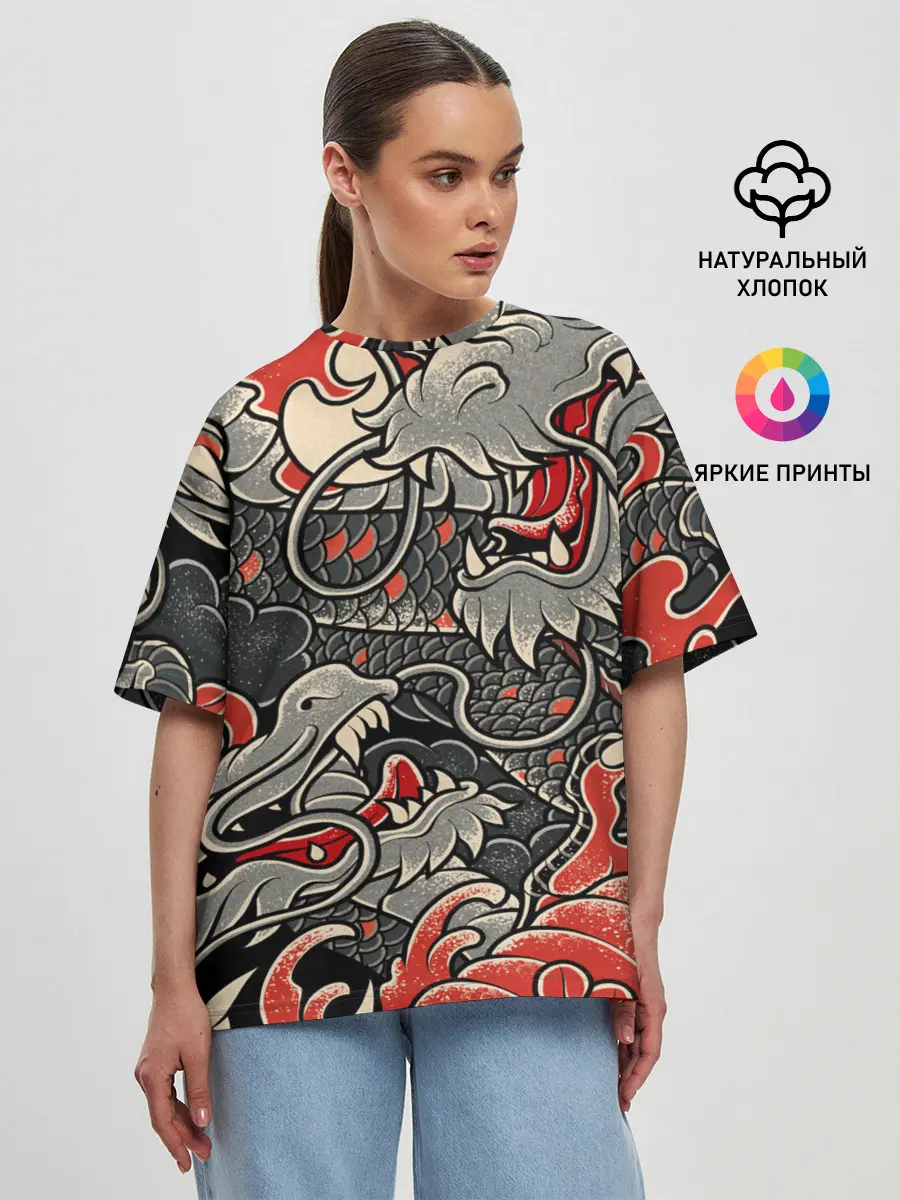 Женская футболка оверсайз / Dsquared tatoo DRAGON