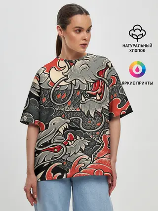 Женская футболка оверсайз / Dsquared tatoo DRAGON